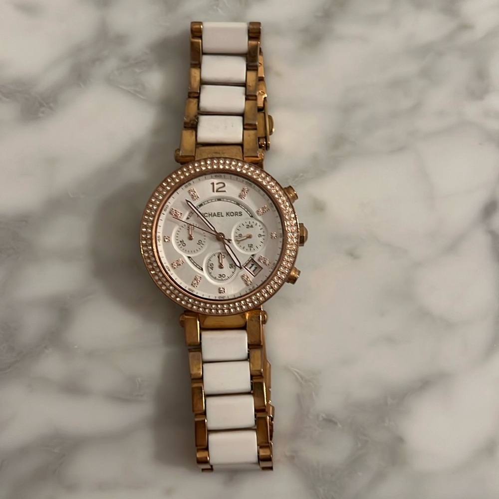 michael kors white rose gold watch